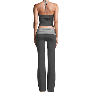Nuevo Diseño, Conjunto de Top Deportivo Sin Mangas de Spandex/Poliéster y Pantalones Acampanados de Cintura Alta para Mujer - Product Image 2