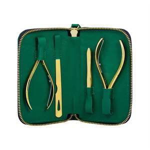 Luxurious Gold Manicure <b>Pedicure</b> <b>Set</b> 5 in 1 Nail Clipper Kit Stainless Steel Tools with Portable Green Zip Case - Product Image 1