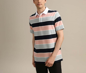Camiseta Polo Vintage de Verano para Hombre, con Logotipo de Marca Personalizado OEM al por Mayor, Mezcla de Algodón/Poliéster, 220 GSM, Tejido de Punto a Rayas Teñido con Hilo - Product Image 1