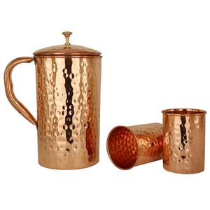 Ensemble de carafes à eau en cuivre martelé, fait main avec motif de feuilles, design chinois traditionnel de luxe, bouchon à charnière, pour adultes, idéal comme cadeau - Product Image 5