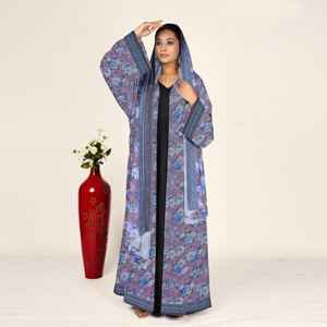 Abaya de Chifón con Estampado Floral, Mangas Fluidas y Pañuelo a Juego, Abertura Frontal, Atuendo Islámico Modesto para Mujer, Moda Árabe - Product Image 4