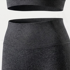 ชุดโยคะสองชิ้นไร้รอยต่อสำหรับผู้หญิง เสื้อชั้นในกีฬาแบบคอวี สายไขว้หลัง กางเกงเลกกิ้งออกกำลังกายเอวสูงยืดหยุ่น ยกสะโพก - Product Image 5