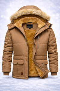 Veste d'hiver pour homme avec capuche, imperméable, coupe-vent, parka épaisse, doublure en fourrure douce, fermeture éclair lisse - Product Image 5