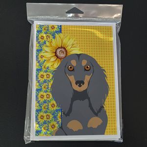 การ์ดอวยพร Dachshund ลายดอกทานตะวันสำหรับฤดูร้อนการ์ดเปล่ามีซองขนาด8 A7ขนาด5x7ทรงยาวขนยาวสีฟ้าแทนสีน้ำเงิน - Product Image 3