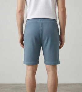 Pantalones Cortos Bermuda para Hombre, Tela Oxford Transpirable, Cintura Media, Cierre de Botones, Bolsillos, Color Azul Sólido, Casual, Algodón - Product Image 4