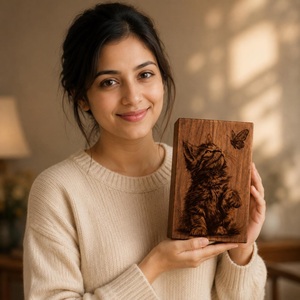 Urne funéraire personnalisée pour chat en forme de papillon, boîte commémorative en bois gravée, récipient pour cendres d'animaux de compagnie, style américain, durable, avec motif lune céleste - Product Image 3