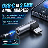 90 °   Adaptateur audio USB-C vers 3,5 mm, connecteur en forme de L à 90 degrés avec puce DAC de haute qualité pour écouteurs, téléphones mobiles Samsung, ordinateurs portables, jeux, OTG