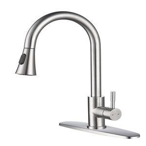Rubinetto da Cucina Estraibile in Acciaio Inox 304 Lucidato e Ottone Spazzolato con Doccetta Spray - Product Image 1