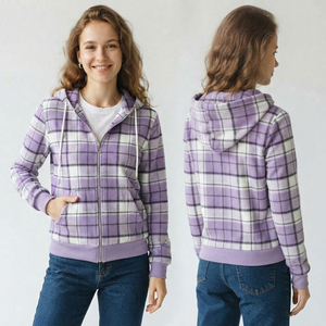 Wholesale <b>Women's</b> <b>Flannel</b> Zipper Hoodie Full Sleeve Casual Hooded Plaid <b>Jackets</b> Cotton Polyester Soft Zipper Checked Hoodies - Product Image 4