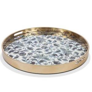 Bandejas Redondas Decorativas de Esmalte Premium al por Mayor con Borde Plateado y Diseño de Mármol, Juego de Bandejas para Bebidas para Restaurantes y Eventos - Product Image 2