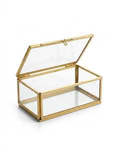 ARTINCO Luxury Clear Glass Jewelry Box with Brass Metal Frame Decorative Trinket Organizer <b>Ring</b> Earrings Keepsake <b>Storage</b> Box - Product Image 1