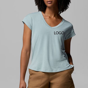 T-shirt streetwear uni tendance, style décontracté avec col en V, design décontracté pour le streetwear, haute qualité - Product Image 1