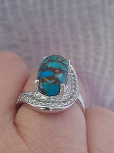 Anillo Elegante de Plata de Ley con Turquesa, Joyería Artesanal con Piedras Preciosas, Diseño Elegante para Mujer, Venta al Por Mayor para Exportación - Product Image 3