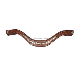 Cómoda banda para cejas de caballo marrón negro de cuero acolchado con brillantes cristales multicolores cadena ostentosa banda para cejas para caballos - Product Image 1