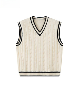 Men's Acrylic Letter Vest Sweater V-Neck Sleeveless Pullover Anti-Wrinkle Anti-Shrink Heather Color Space <b>Dye</b> Autumn ODM Knitted - Product Image 1