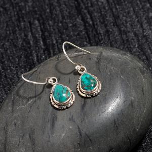 Boucles d'oreilles pendantes en forme de poire, turquoise vert, boucles d'oreilles en turquoise, argent sterling 925, faites à la main, bijoux pour femme, boucles d'oreilles pendantes - Product Image 3