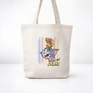 Bolsa de Lona con Diseño de Tom y Jerry, Bolsa de Compras Grande con Asa Larga para Uso Diario - Product Image 1