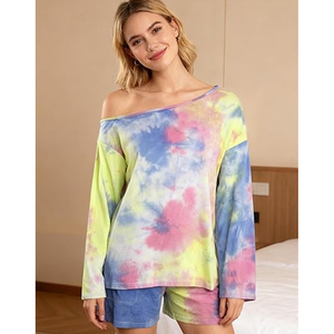 Conjunto de camiseta de color liso y pantalones cortos de ciclista para mujer, ajuste holgado, atuendo informal de verano, venta al por mayor, tie dye - Product Image 5