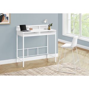 Modern 48L <b>White</b> Laminate and Metal <b>Computer</b> <b>Desk</b> with Storage Shelves for Home Office Work Laptop Standing <b>Computer</b> <b>Desk</b> - Product Image 1