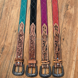 Wholesale 2025 Men & <b>Women</b> Premium <b>Boot</b> Stitch Hand Tooled Suede Leather Belt Adjustable Alloy <b>Buckle</b> 100% Genuine Leather Belts - Product Image 6