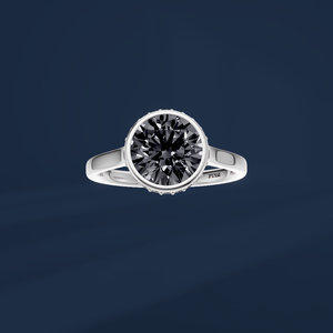 Bague de fiançailles solitaire en platine PT950 pour femme, diamant rond taille brillant fantaisie noir, style classique - Product Image 2