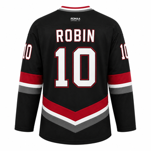 Camiseta de Hockey sobre Hielo Personalizada para Hombre, Sublimada, en Negro, Rojo, Blanco y Gris, con Cuello en V, Uniforme de Equipo con Nombre y Número de Jugador Personalizados - Product Image 4