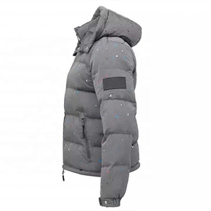 Blouson matelassé gris à capuche pour homme, coupe-vent, fermeture éclair, col montant, manteau d'hiver décontracté, garnissage épais en duvet, extérieur en polyester 2026 - Product Image 4