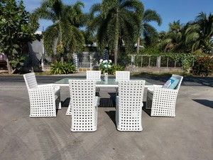 White Rattan <b>Garden</b> <b>Set</b> 6 Seater Outdoor Furniture With Weather Resistant PE Wicker Plastic Frame Tropical Patio Modern Design - Product Image 1