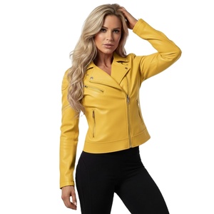 Blouson de moto en cuir jaune personnalisé pour femme, vente en gros en vrac, prix d'usine, style motard authentique, manteau pour femme OEM - Product Image 1