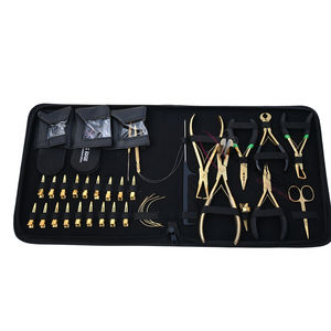 Kit d'outils pour extensions de cheveux dorées avec pinces microlink, pinces d'ouverture et de fermeture de perles, pinces de scellage de bandes, peigne à queue, ensemble de crochets auto-agrippants - Product Image 1
