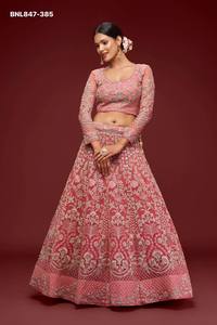Conjunto de Lehenga-Choli Rosa Semisellado con Bordado de Zari-Badla-Glitter Dori y Red Suave de Alta Calidad, Venta al por Mayor - Product Image 2