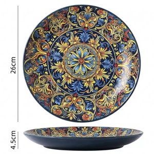 Juego de vajilla de cerámica con diseño colorido, plato redondo grande, plato rectangular, tazón para sopa, tazón para ensalada, con acabado bajo esmalte. - Product Image 4