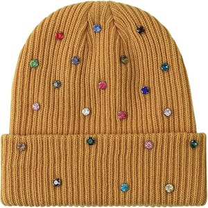 Unisex Beanie Hat With Rhinestone Decoration Solid Color Acrylic Knit <b>Winter</b> <b>Cap</b> For Adults Casual Wear - Product Image 2