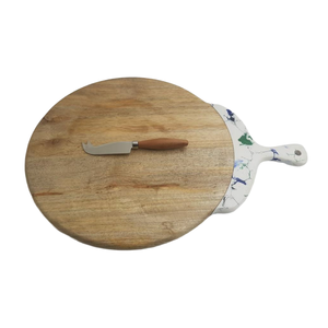 Tabla de Queso Redonda de Madera Natural con Juego de Cuchillos Personalizados al Mejor Precio - Product Image 1