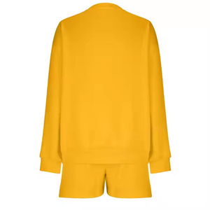<b>Women's</b>2-Piece Knitted <b>Shorts</b> Set Yellow O-Neck Long Sleeve Loose Fit Casual Solid Color Above <b>Knee</b> Drawstring 2026 - Product Image 6