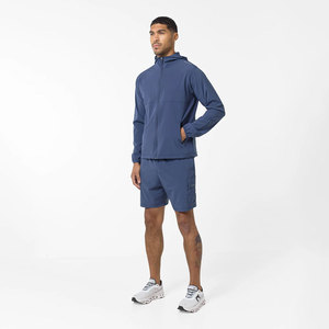 Men's Hooded Sporty Tracksuit <b>Set</b> Solid Blue Quick Dry <b>Knitted</b> Polyester Summer Wear - Product Image 2