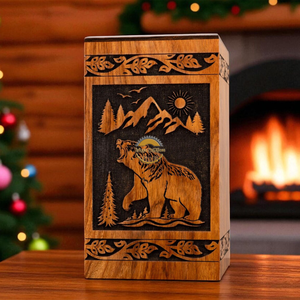 Urne funéraire en bois de rose sculptée à la main AYAANS, très vendue, pour cendres d'adultes, urnes funéraires en gros (6X6X11)IN - Product Image 1