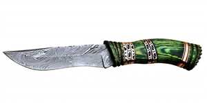 Herramienta Utilitaria de Acero de Damasco Hecha a Mano con Mango de Madera Verde y Separador Geométrico de Latón - Product Image 3