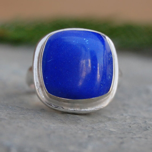 <b>Cushion</b> Cut Lapis Lazuli Ring Natural Blue Gemstone Handmade Sterling Silver Ring Boho <b>Statement</b> Jewelry - Product Image 2