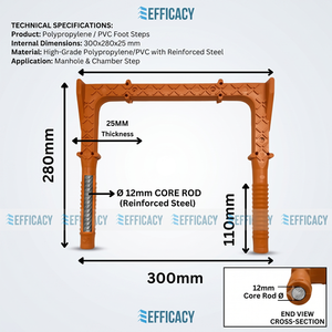 Marches d'accès robustes en polypropylène pour regards d'inspection |   300x280x25mm avec barre de renforcement de 12mm - Product Image 6