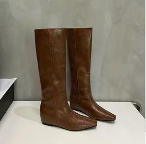 Nuovi Stivali Invernali da <span class=keywords><strong>Donna</strong></span> <span class=keywords><strong>con</strong></span> <span class=keywords><strong>Zeppa</strong></span> e Punta Stile Western, Stivale Alto Sopra al Ginocchio <span class=keywords><strong>con</strong></span> Cerniera, Tinta Unita - Product Image 1