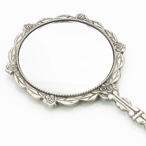 MACY BEAUTY KOREA Vintage Silver Floral Handheld <b>Mirror</b> Retro Embossed Metal <b>Makeup</b> <b>Mirror</b> High Quality Eyelash Extension Tool - Product Image 5