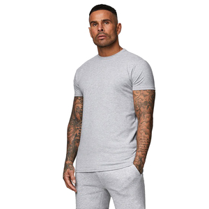 T-shirt à manches courtes pour homme, gris, coupe ajustée, col rond, couleur unie, jersey décontracté en coton - Product Image 5