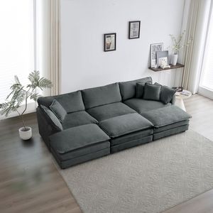 Divano Componibile a U Super Morbido e Reversibile a 6 Posti con 3 Pouf e 3 Cuscini Decorativi, Seduta Profonda e Confortevole per Soggiorno - Product Image 1
