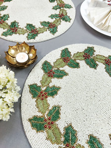 Holly HandWork <b>Beaded</b> <b>Placemat</b> Handmade Christmas Table Mat Round Holiday Charger Plate Festive Dining Table Decor - Product Image 2