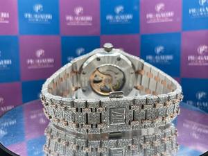 Montre Pragalbh bicolore or rose entièrement sertie de moissanite, quartz, luxe, hip-hop, légère, en acier inoxydable, saphir, étanche - Product Image 6