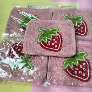 Handcrafted Strawberry Beaded Coin <b>Purse</b> Small Beaded Clutch Bag Handmade Fruit Bead Pouch Pink Crossbody <b>Purse</b> Zipper Wallet - Product Image 6
