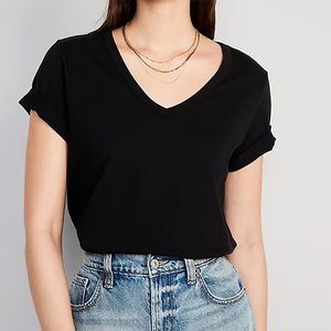 T-shirt décontracté en coton sans manches à col en V pour femmes et adolescentes, avec broderies, patchs, boutons, logo personnalisé, grandes tailles - Product Image 1