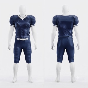 Uniforme de football américain personnalisé, jersey sublimé bleu foncé uni et pantalon rembourré, vêtements de sport pour équipe professionnelle, kit de match respirant - Product Image 1