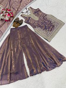 Traje Sharara de Georgette Sintética Bordado para Mujer, Conjunto con Dupatta, Adorno de Lentejuelas, Traje para Bodas y Fiestas Indias y Pakistaníes - Product Image 5